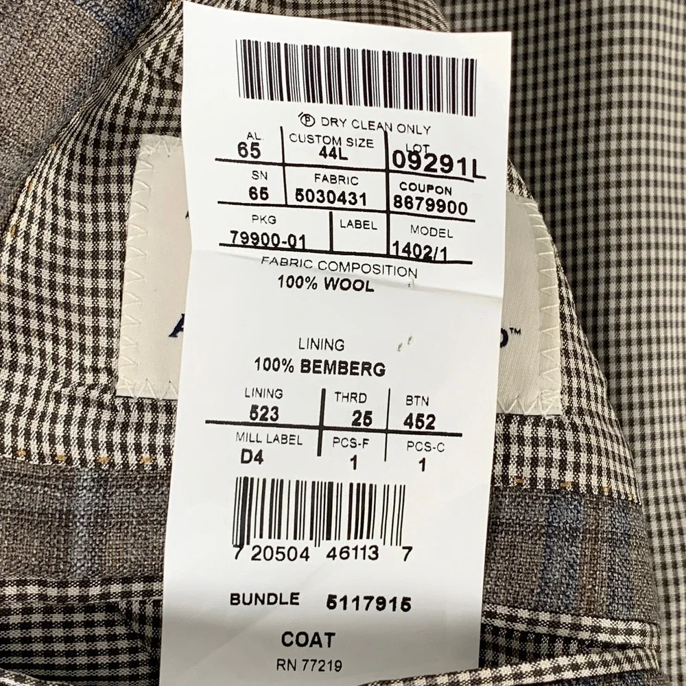 Joseph Abboud Blazer Jacket Men 44L Brown Plaid Wool Lanificio Spory Coat Suit